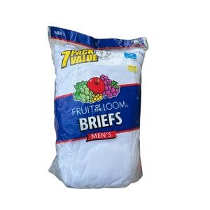 Y2K Deadstock 100% Cotton Fruit of‎ the Loom Mens 7 Pack White Briefs Size Large